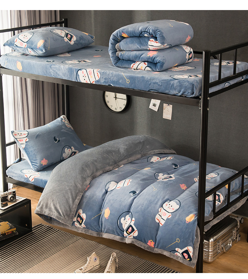 件套床上用品男生豆沙蓝灰肤毛绒贴肤即暖冬天裸睡款单人床三件套150