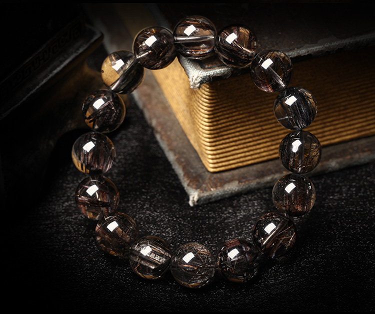 轩野 黑发晶手链一物一图黑钛晶黑色水晶单圈手串男女款饰品 #002