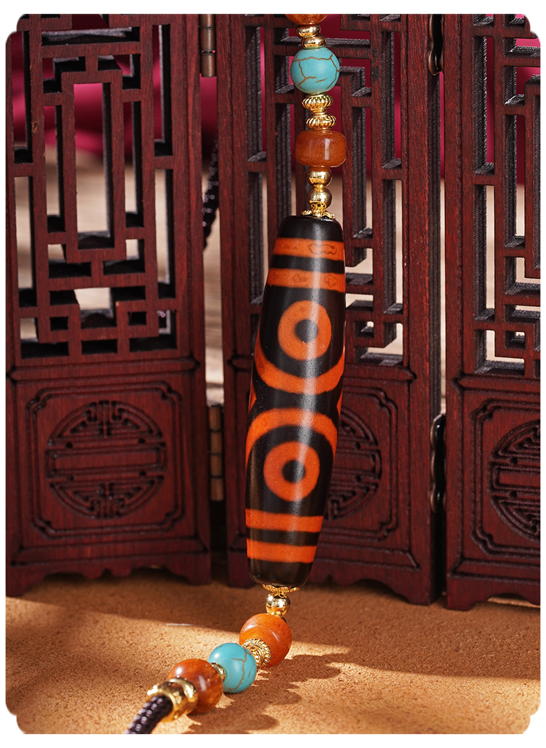 古珍 册封橘肉天珠吊坠项链二眼三眼九眼西藏佛珠玛瑙原石饰品原创