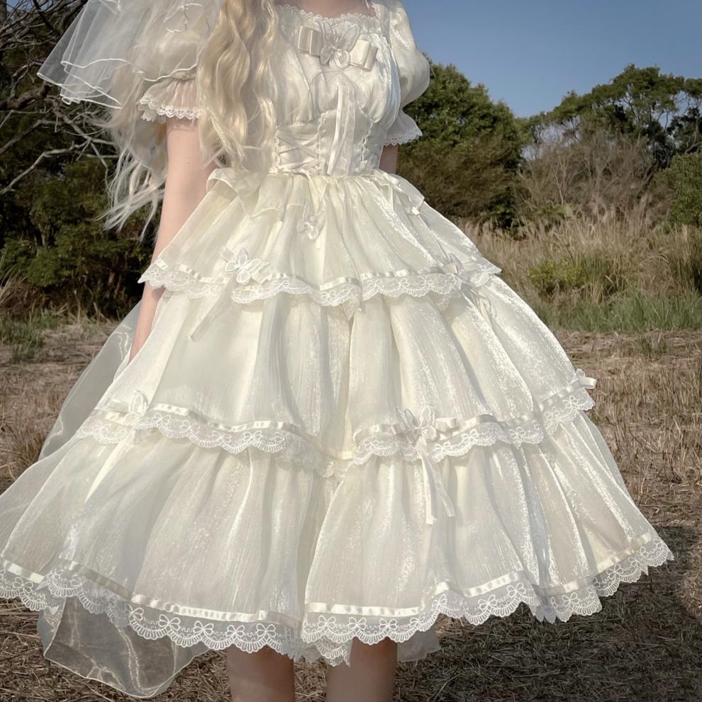 【全款现货】芙拉小姐洛丽塔lolita连衣裙短袖op花嫁华丽法式甜 白色
