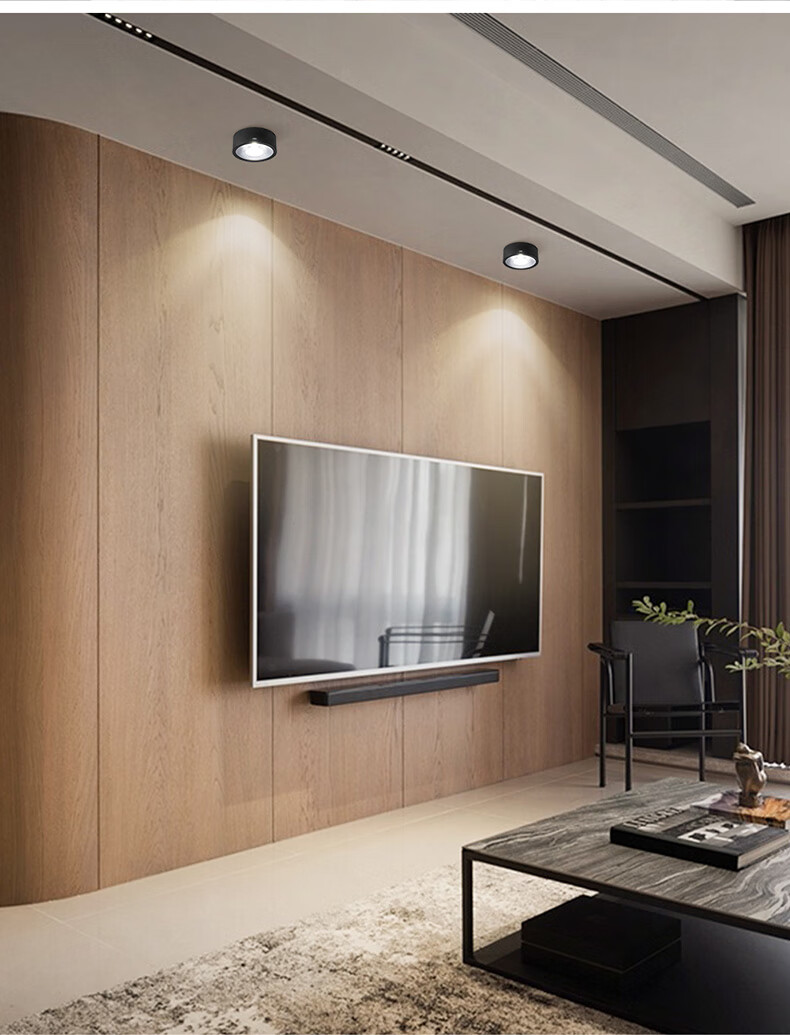 雷士照明明装筒灯薄防眩免开孔客厅玄关过道天花灯铝材led射灯铜色7瓦