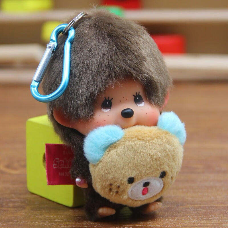 官方直销新版蒙奇奇挂件毛绒公仔车钥匙扣包包娃娃玩具红色蝴蝶结女孩