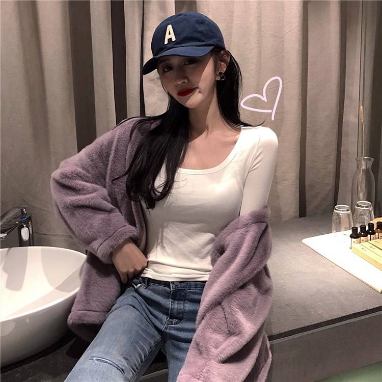 春秋冬万能纯棉显胸大低领修身衫长袖t恤紧身女秋冬季女式百搭女士内