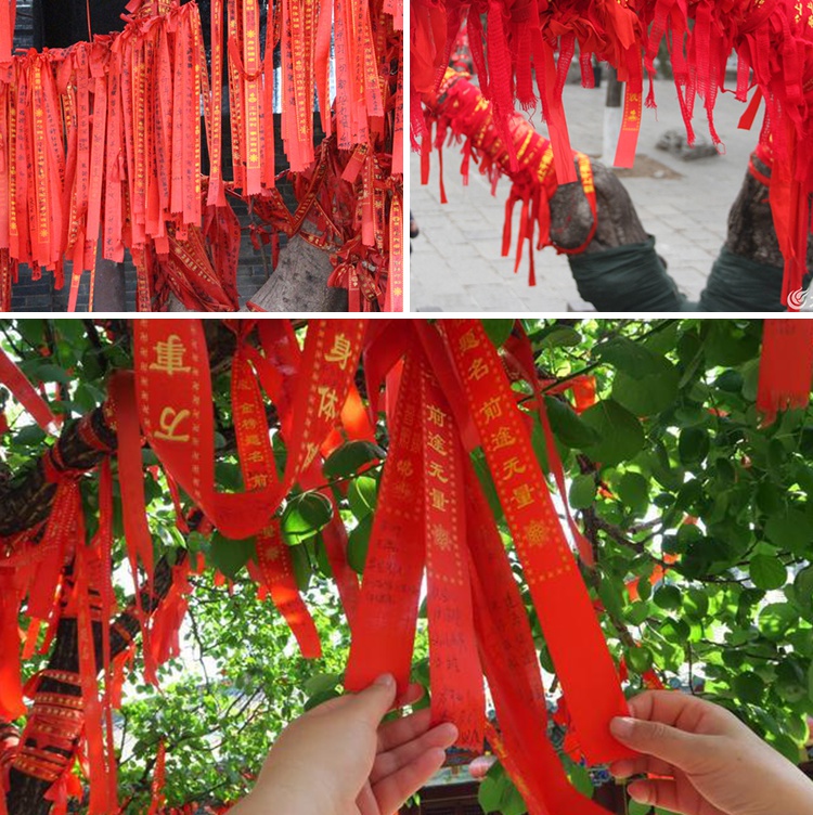 许愿带挂树 佛教祈福带许愿带飘带平安带红色绸缎印字挂树彩带100条