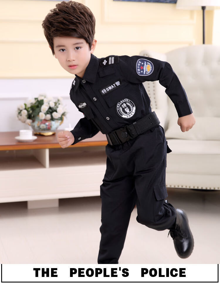 京选优品】 特种警察儿童服装夏季儿童小警察服短袖套装警官衣服小军l