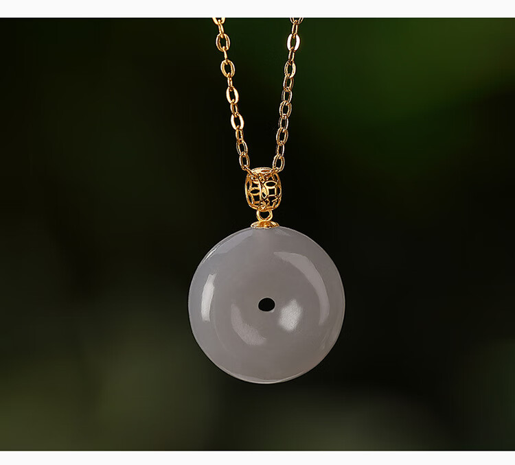 贺寿堂天然和田烟紫玉女士款平安扣吊坠复古钱币铜钱挂坠玉石项链送