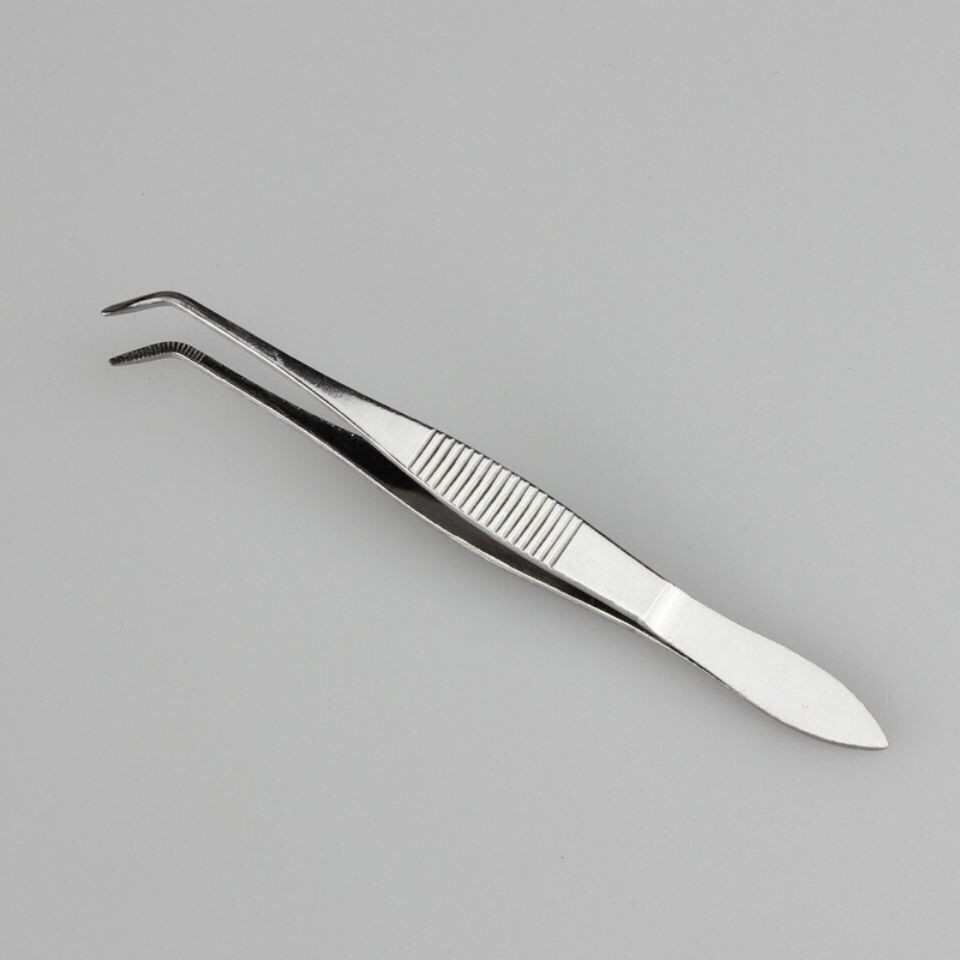 不锈钢镊子眼科镊子弯镊平镊直头弯头尖头10cm眼用小镊子夹子 10cm弯