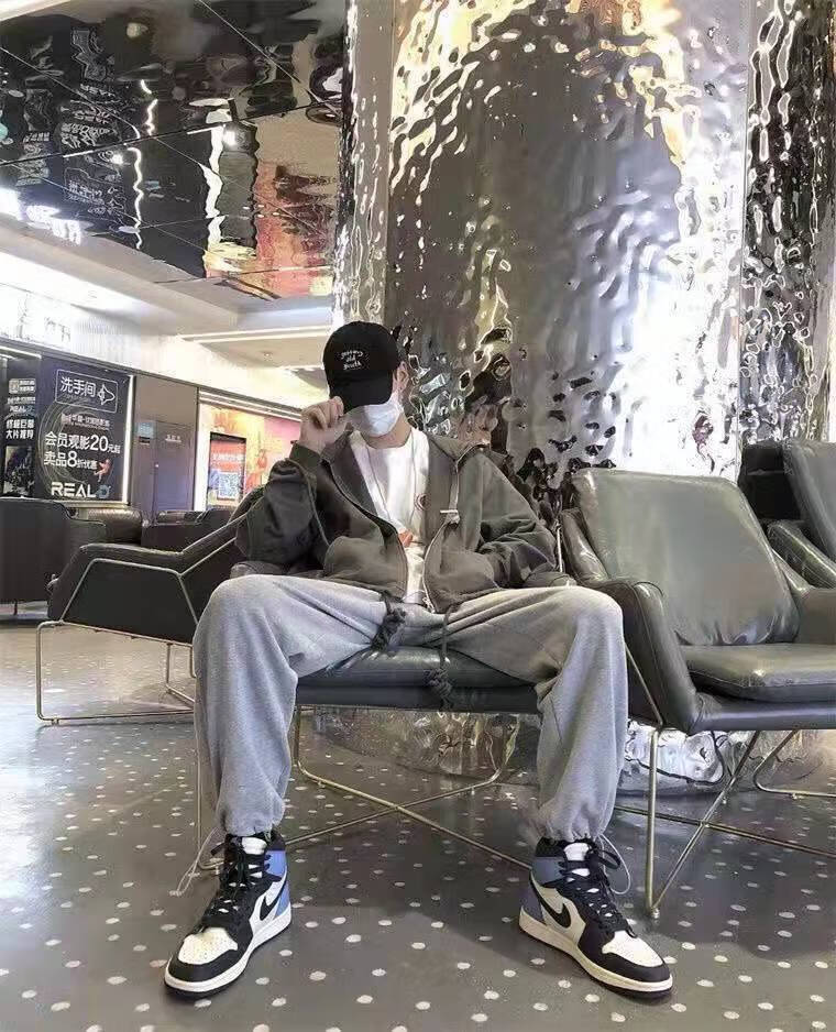 aj1男鞋篮球鞋aj高帮板鞋运动女鞋aj1大学蓝黑曜石冰烟灰板鞋 深蓝黑