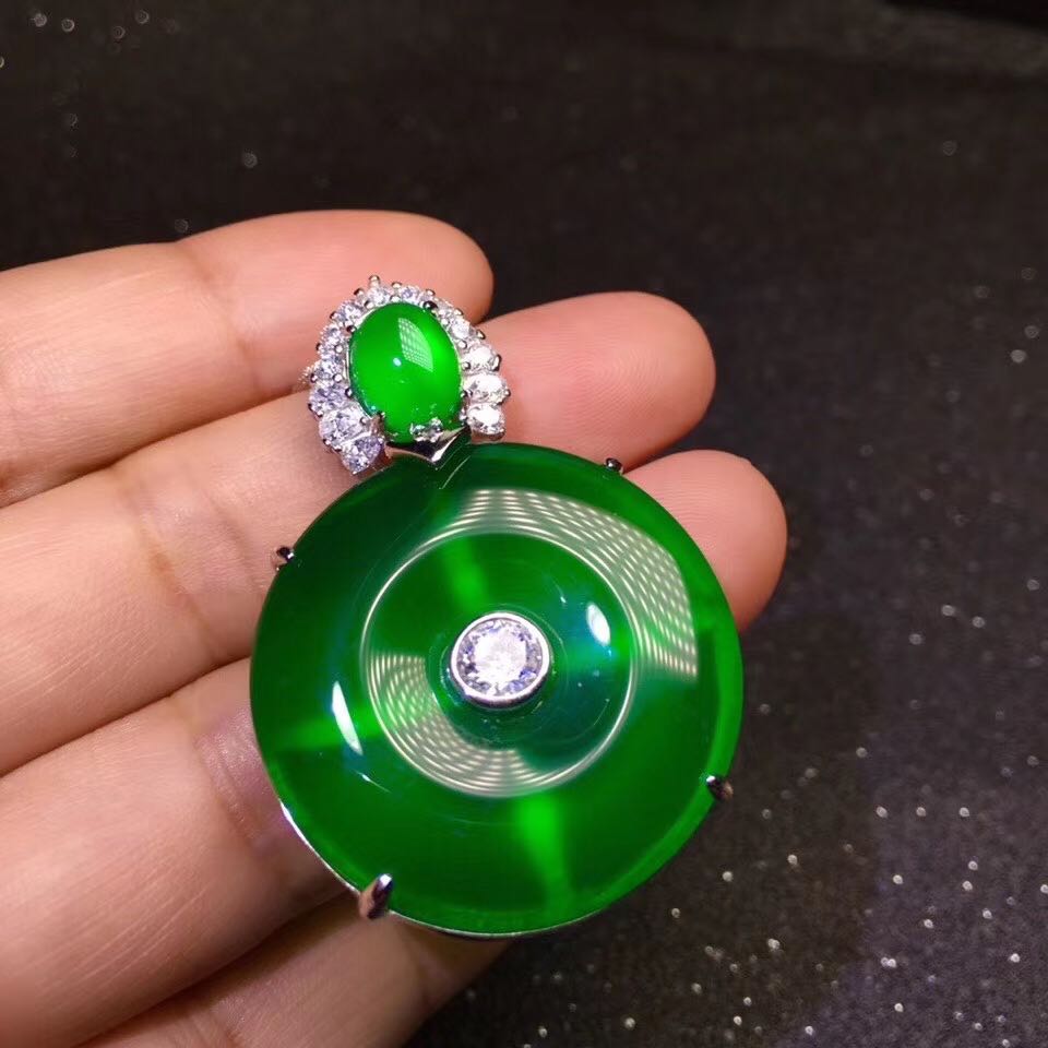 轩野冰种绿色玉髓平安扣男女饰品925镶嵌送妈妈婆婆礼物宝石