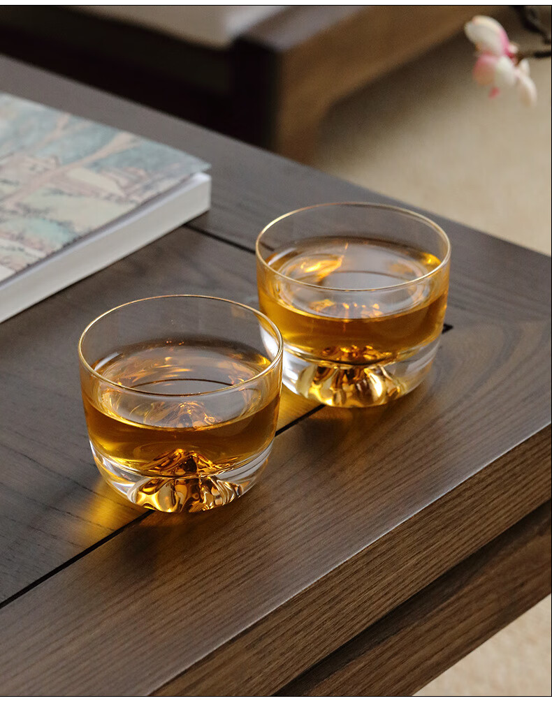 水晶茶杯主人杯富士山藏金杯日式金边玻璃小茶杯金山杯主人杯功夫茶具