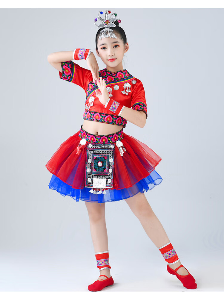 三月三儿童少数民族服装彝族壮族男女侗族苗族舞演出服古风中国风t 9