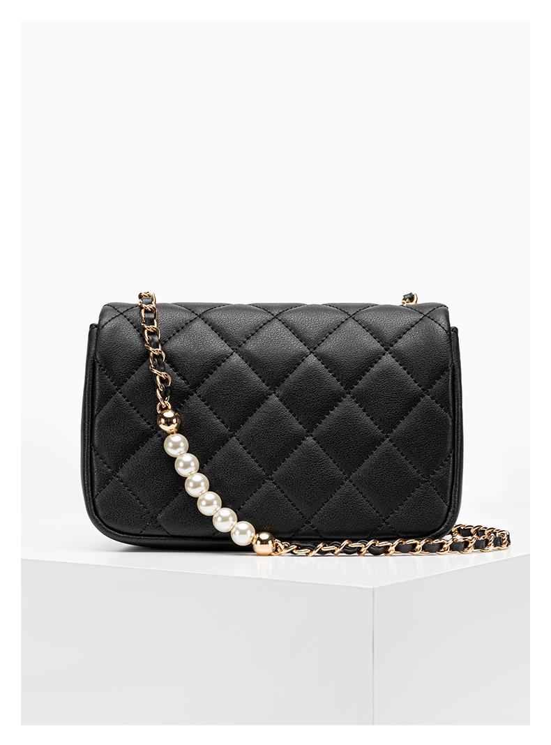 新品vh包包2022新款女神气质珍珠菱格包斜挎包休闲单肩包送女友米白