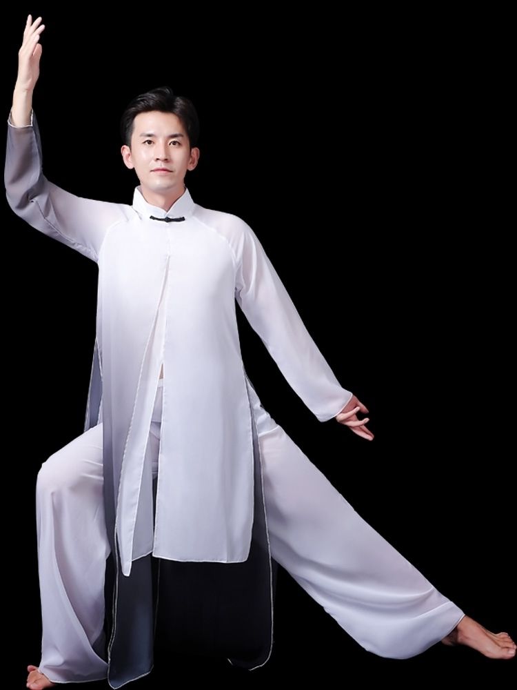 窕妮汉舞蹈服男古典舞蹈演出服装男中国风书简舞现代水墨古风纱衣文艺