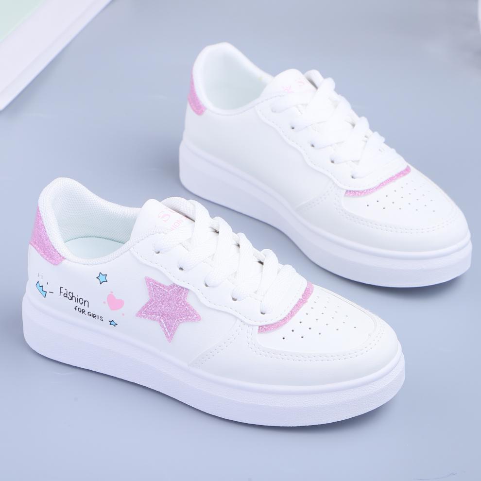 时尚新品鞋靴小学生小白鞋女生春款儿童平板鞋女孩春秋季女童运动鞋中