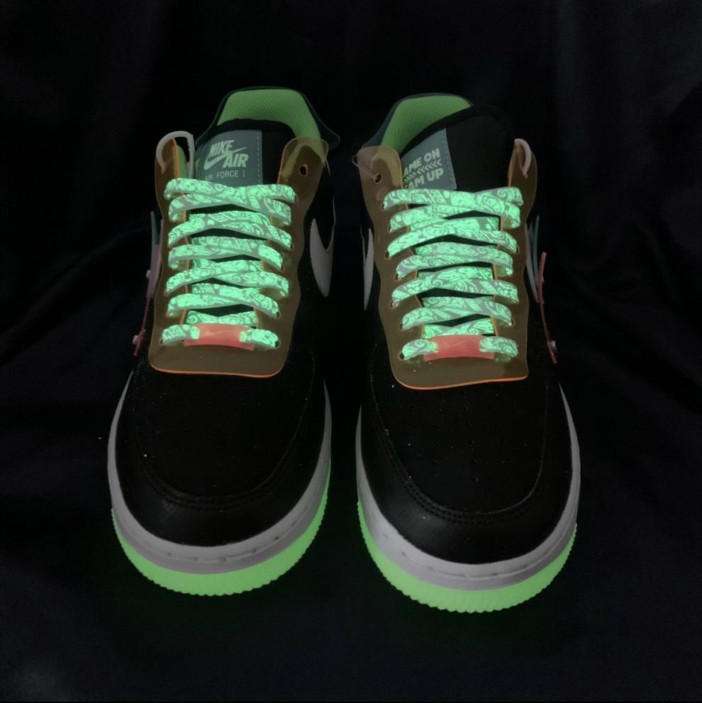 适配af1 07 lv8黑色夜光电竞系列空军一号电玩像素渐变鞋带 绿边二