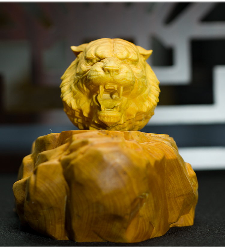 木雕摆件 实木黄杨木雕刻十二生肖动物老虎头挂件文玩手把件男随身