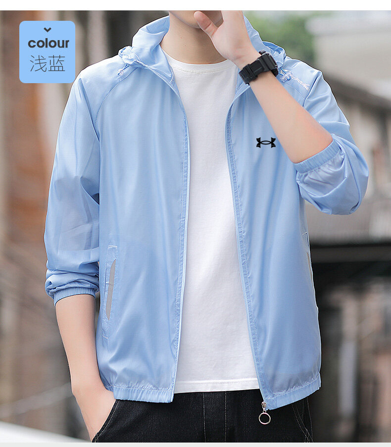 安德玛ua夏季运动速干防晒衣男生冰丝凉感连帽外套白色m