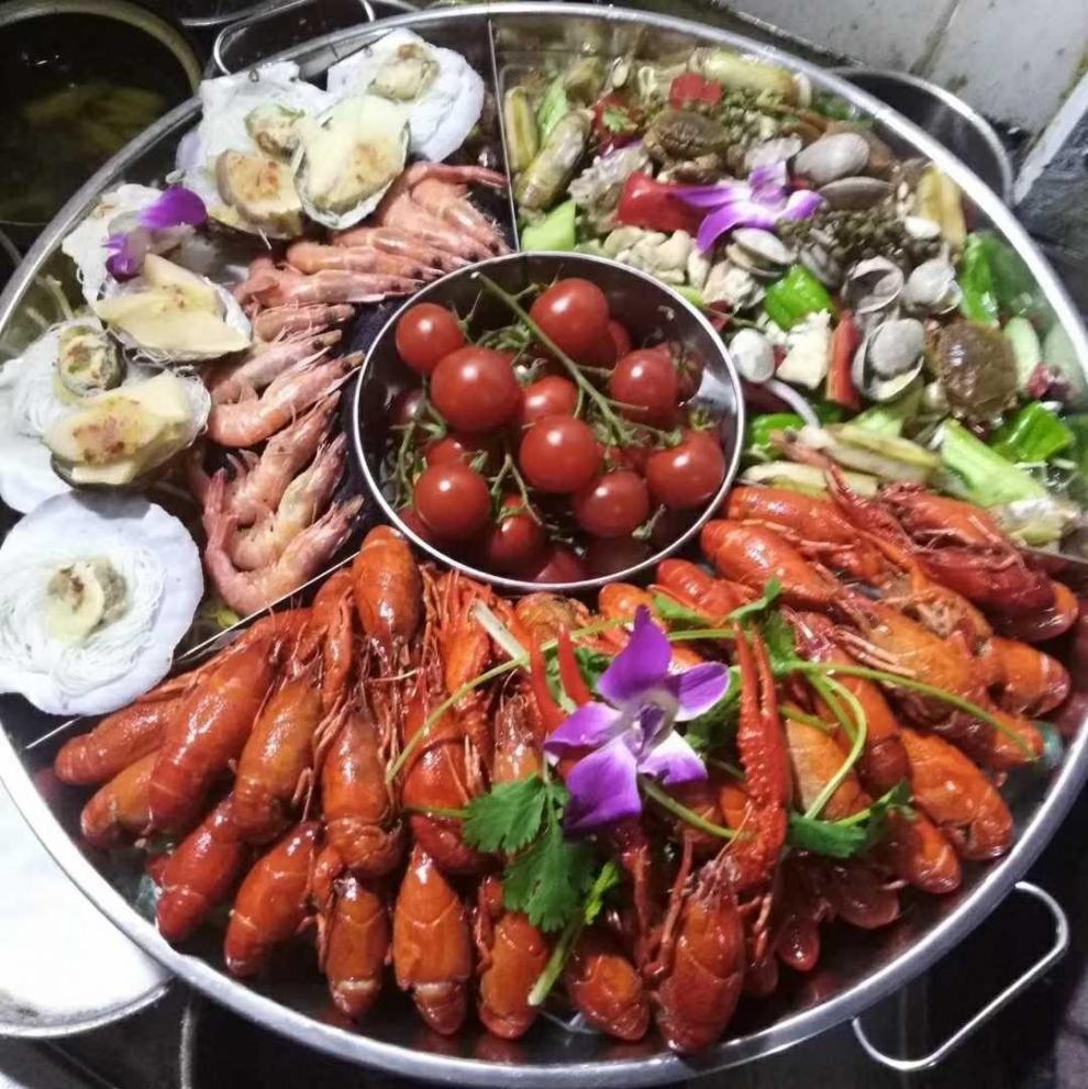海鲜大咖盘龙虾盘子特大号圆形龙虾带耳拼盘不锈钢大咖盘定制圆形拼盘