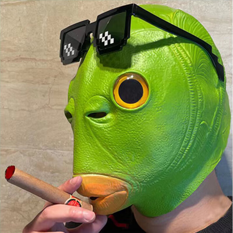 小米通用csgo头套搞笑绿鱼人绿头鱼头套搞怪蝙蝠侠皮卡丘鱼头怪面具网
