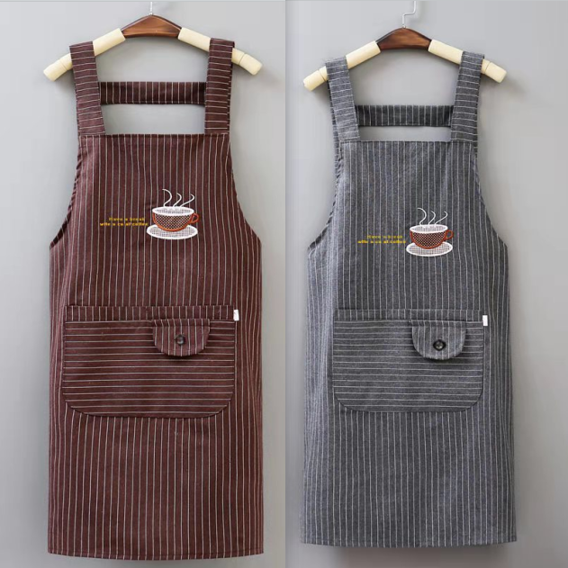 boussac背带棉布围裙韩版可爱无袖情侣围兜防水家用工作服男女士 绿色