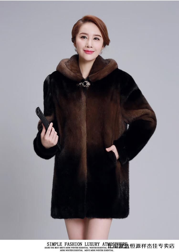 恒源祥轻奢高端品牌进口丹麦黑貂皮大衣女整貂妈妈款海宁水貂皮草中