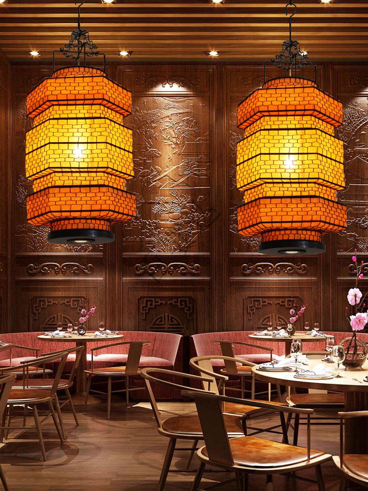 新中式六角灯笼吊灯餐厅客厅网红桂满陇绿茶饭店火锅店铁线编织灯质选