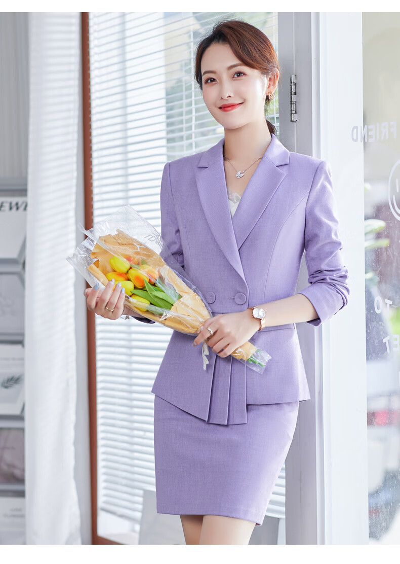 播音主持艺考服装女学生感紫色新闻人正装春上镜西服套装主播职业小