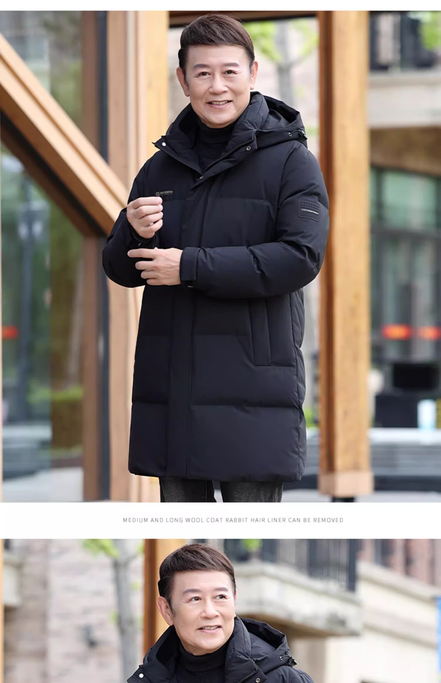 Yalu Mid-Length down Jacket for Men, Winter Detachable Hooded Coat for Middle-Aged And Elderly Fathers, Warm Duck down Men's Outerwear 21