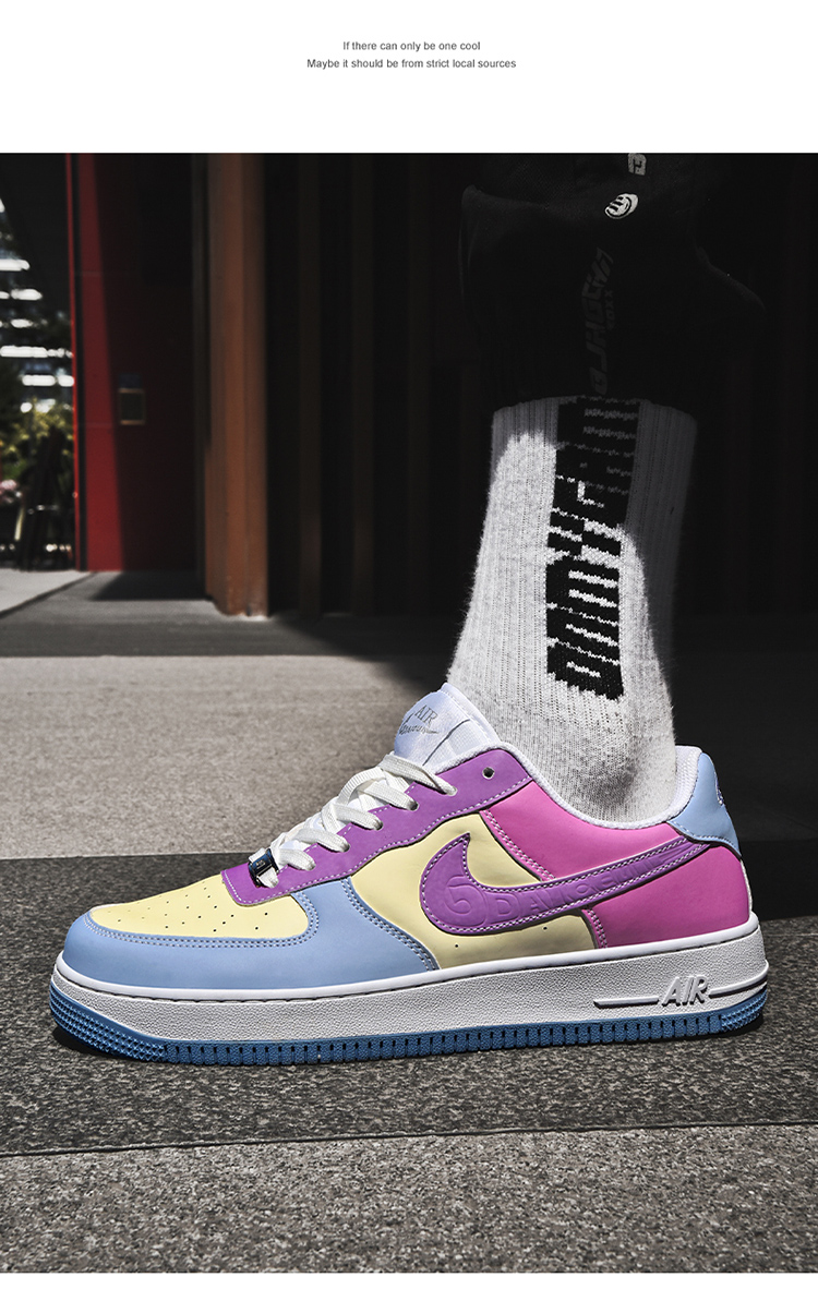 aj低帮空军一号板鞋莆田变色百搭白丝绸官网情侣休闲运动鞋女 荧光黄