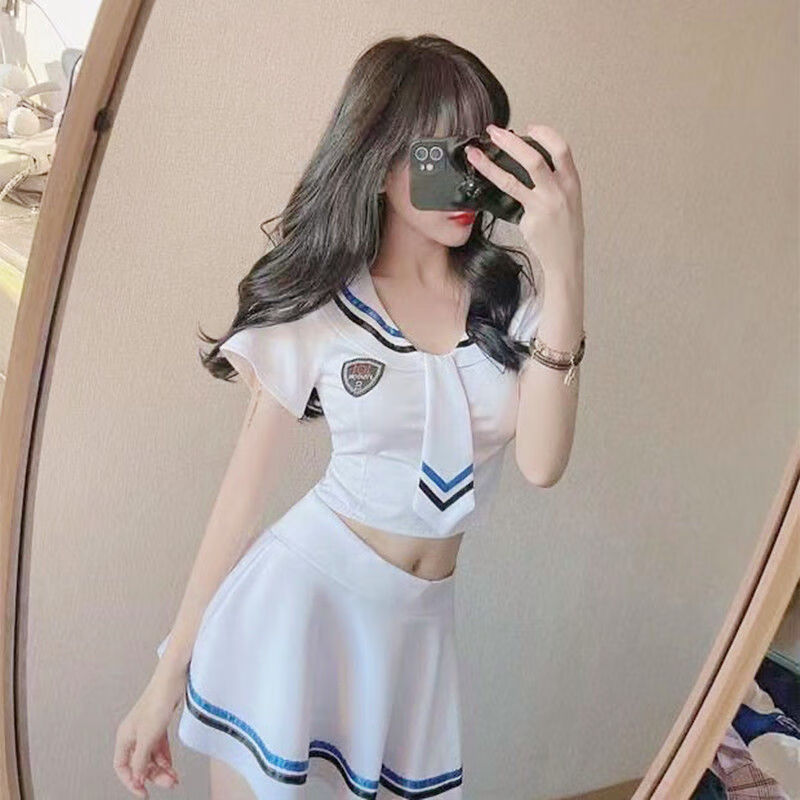 水手服女內衣jk學生裝校服小胸軟妹主播套裝 白藍學生套裝(送內褲) s