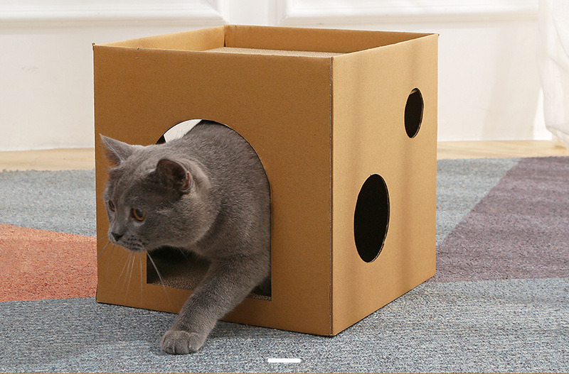 momopal猫窝猫抓板一体夏季四季通用半封闭猫窝双层纸箱盒子猫房子幼