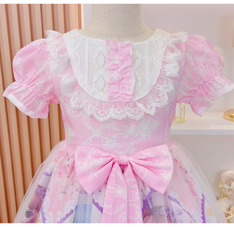 裙子儿童夏季儿童lolita裙子夏天女孩连衣裙女童洛丽塔公主裙 粉色