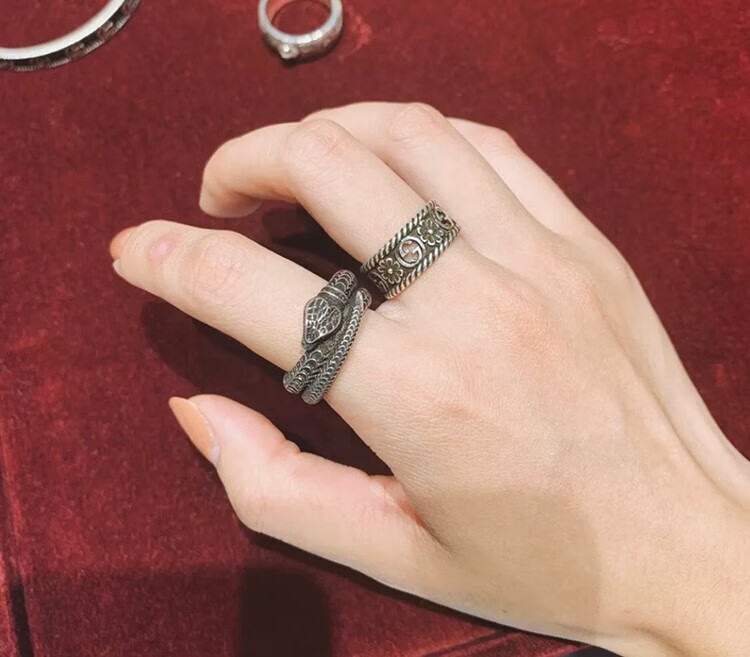 古驰(gucci) 花园系列银蛇形戒指男 retro nostalgia街头风百搭男士