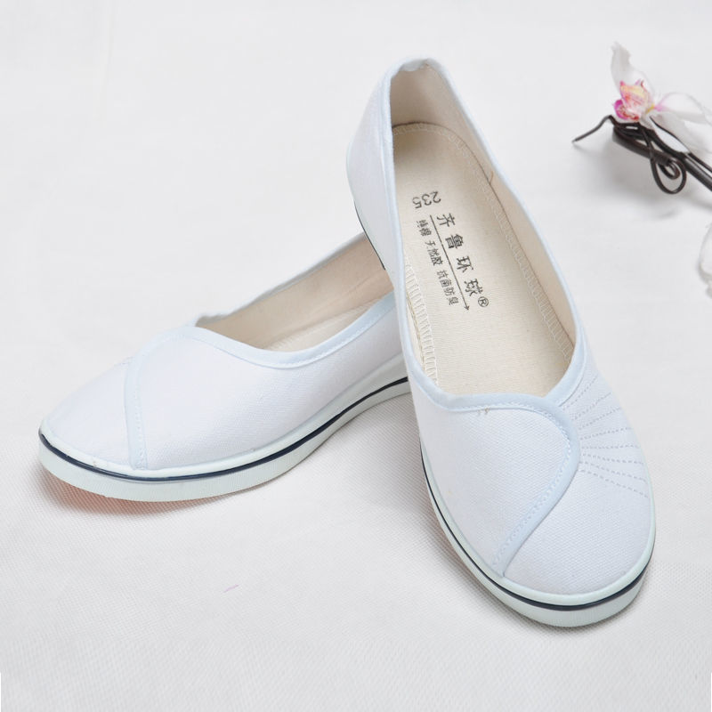 jnrsl护士鞋女春秋白色坡跟护士鞋美容师工作鞋医院增高牛筋底防滑