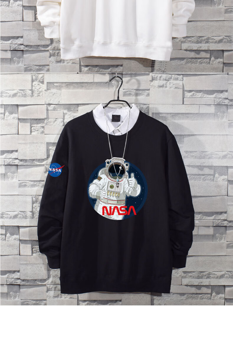 贝卡庄 腾讯体育同款春秋薄nasa联名宇航员棉卫衣男圆领宽松学生韩版