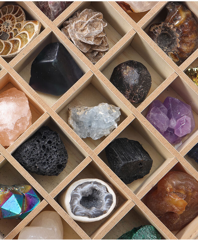 标本收藏盒 天然水晶矿石原石标本盒儿童亲子石头矿标科普玩具收藏