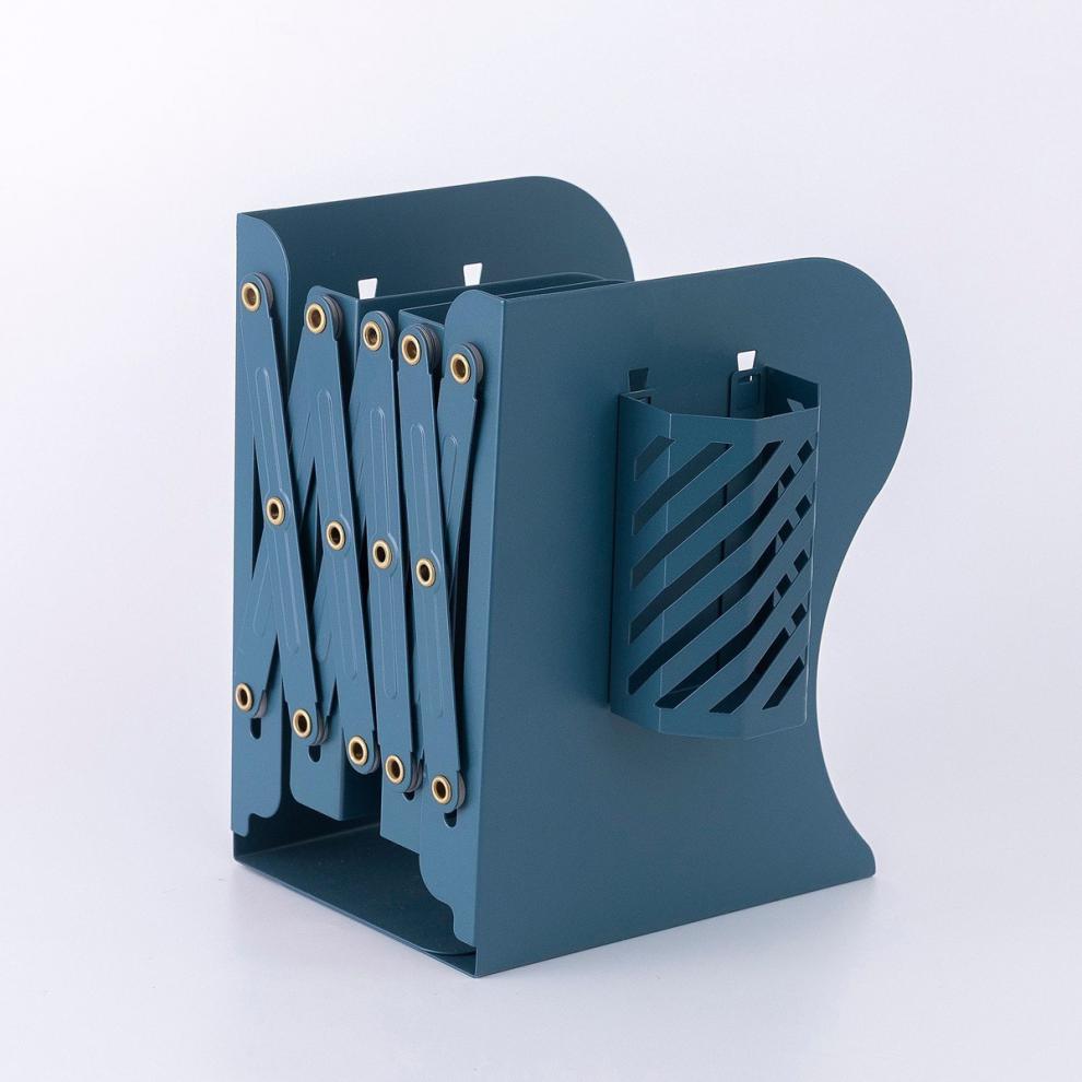 可伸缩简易桌上金属书立架带笔筒学生书桌书本收纳无印风黑色l型书立2