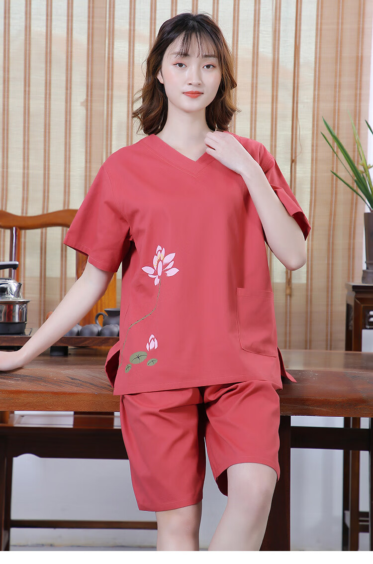 哈昱纯棉男女汗蒸服 中式国风足浴桑拿浴场浴衣按摩服 咖色书法 男款