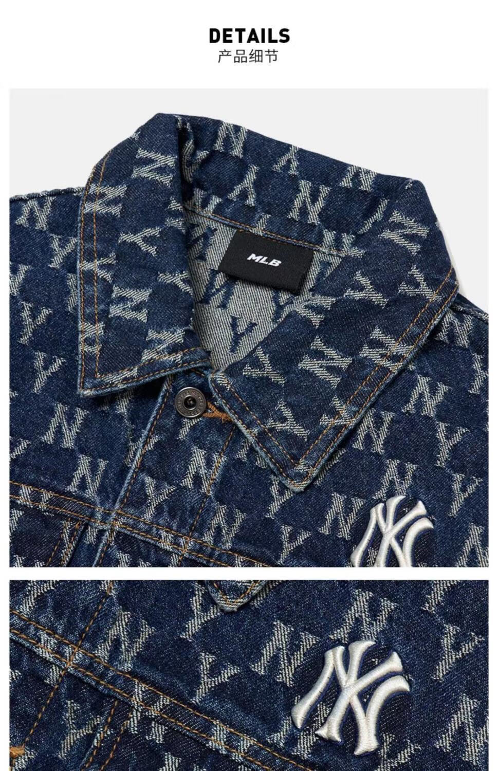 mlb韩国外套男女ny复古老花牛仔满印春秋潮老花情侣夹克短款刺绣休闲