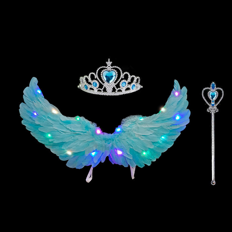 蝴蝶翅膀儿童魔法棒小仙女 天使燕型翅膀发光羽毛翅膀套装公主花童