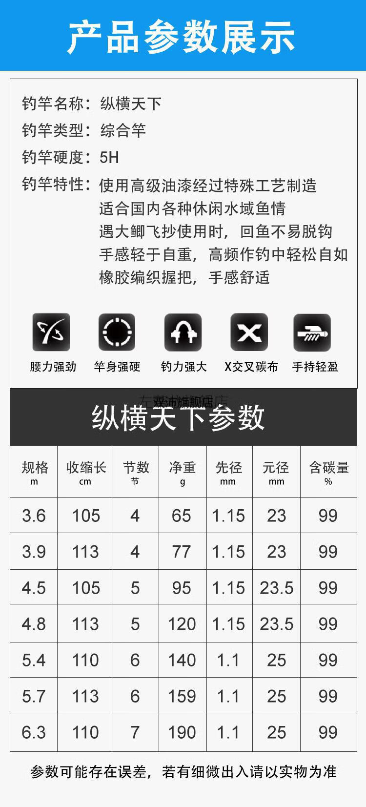 【双沛】纵横天下鱼竿手竿汉坤钓具碳素黑坑休闲鱼竿轻硬28调钓竿