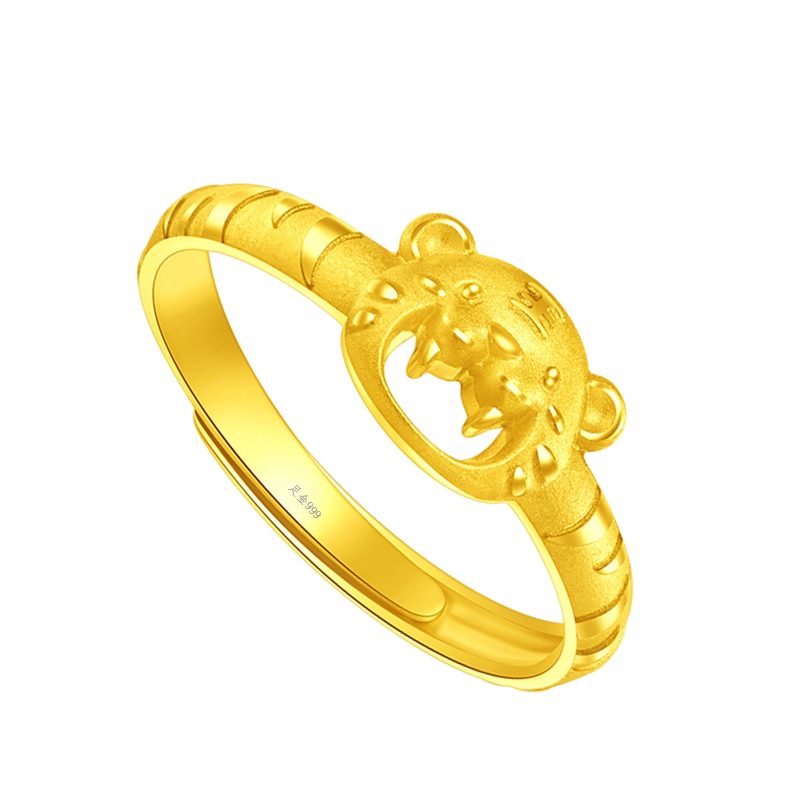 琴韵诗小老虎黄金戒指生肖虎999足金活口调节虎头金戒指本命年礼物 14