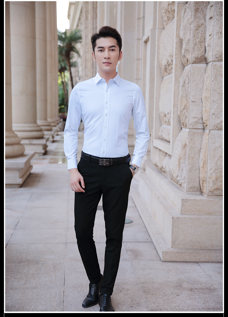 白色衬衫西裤两件套装男夏季长短袖工作服商务免烫职业正装伴郎服
