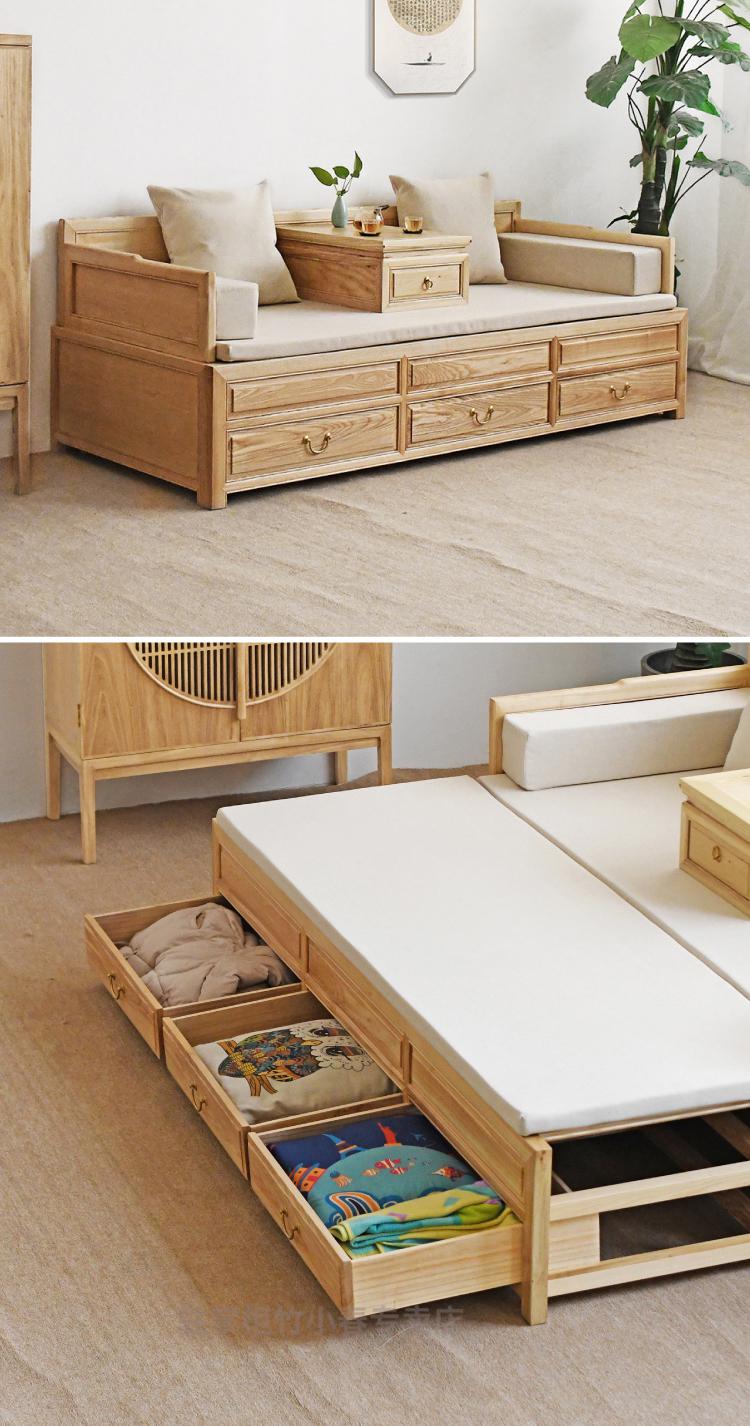 罗汉床新中式推拉式书房床新中式罗汉床推拉床实木床小户型伸缩日式