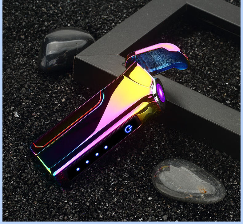 旋转火焰指纹感应可换电池电弧打火机usb充电防风点烟器创意男潮元旦