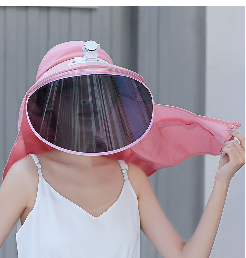 夏季成人遮阳帽女户外采茶带的帽子可充电大檐农田防晒帽凉快藏青色扇