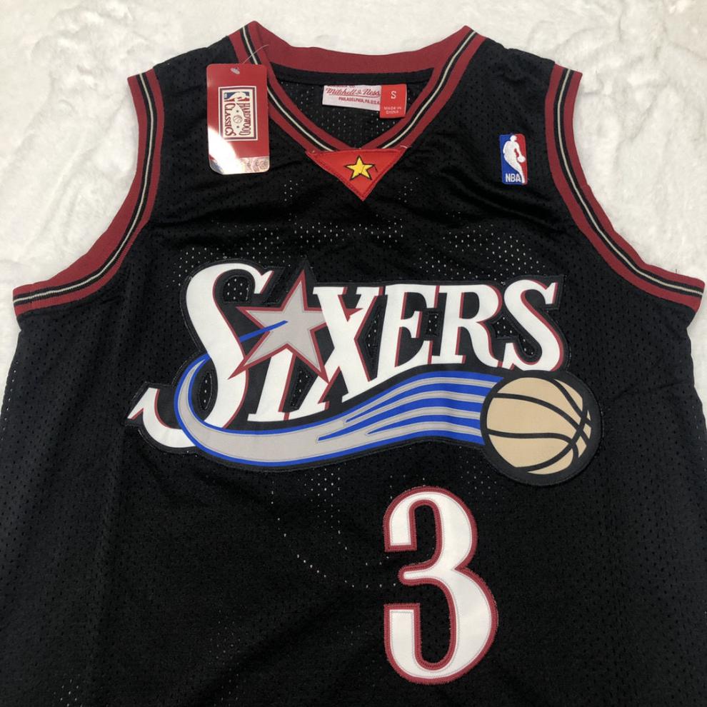 滕讯体育nba专营艾弗森3号球衣00赛季费城76人复古黑白篮球服蓝运动