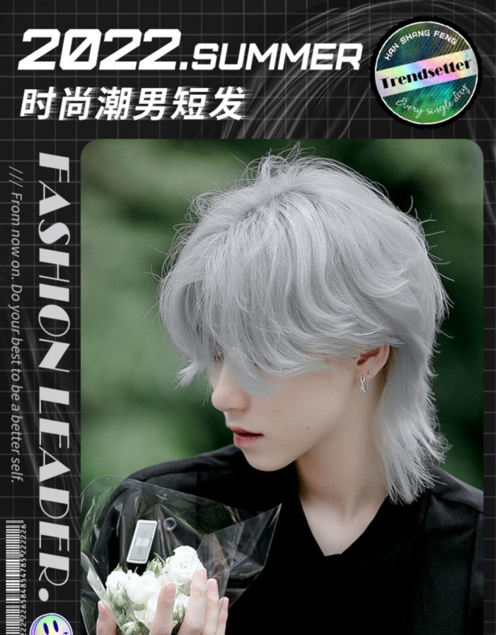 狼尾假发男短发网红日系男士鲻鱼头发型奶奶灰帅气中分男生全头套