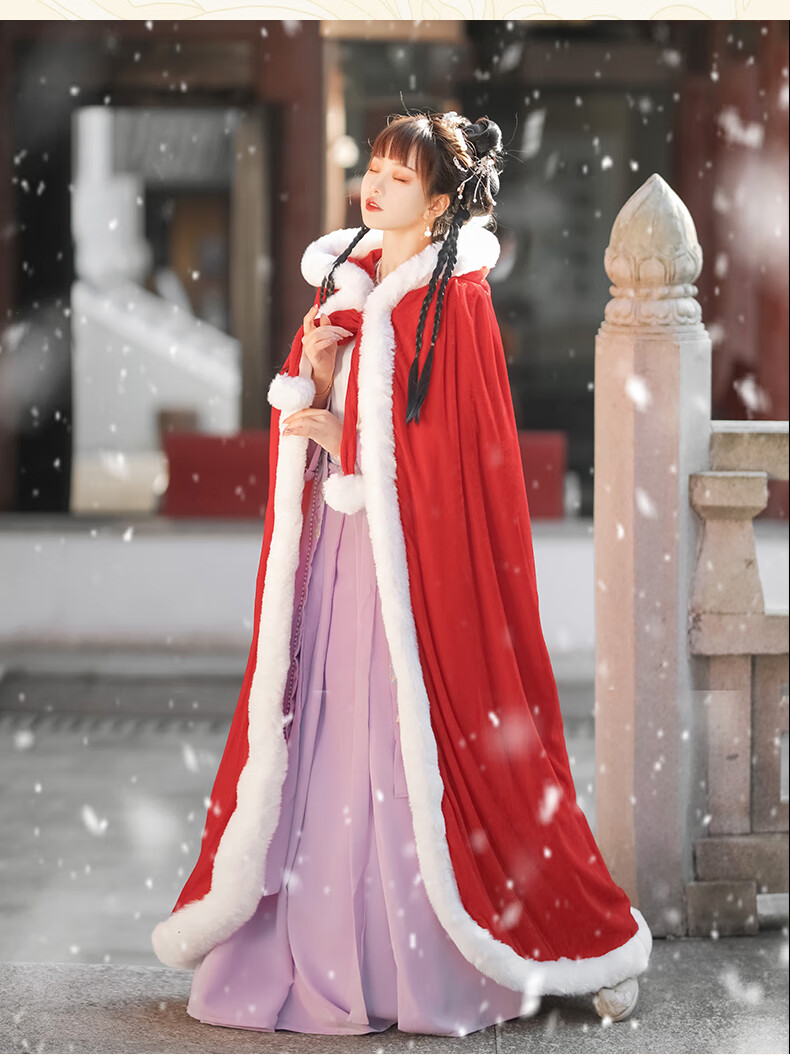 斗篷女长款冬披风秋中古风外套季加厚保暖古装拜年 粉色 金丝绒斗篷