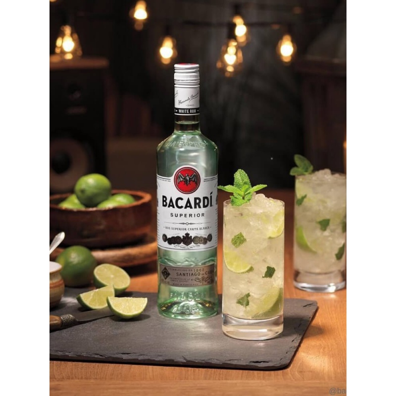 bacardi百加得白朗姆酒莫吉托mojito鸡尾酒基酒调酒烘焙500ml洋酒